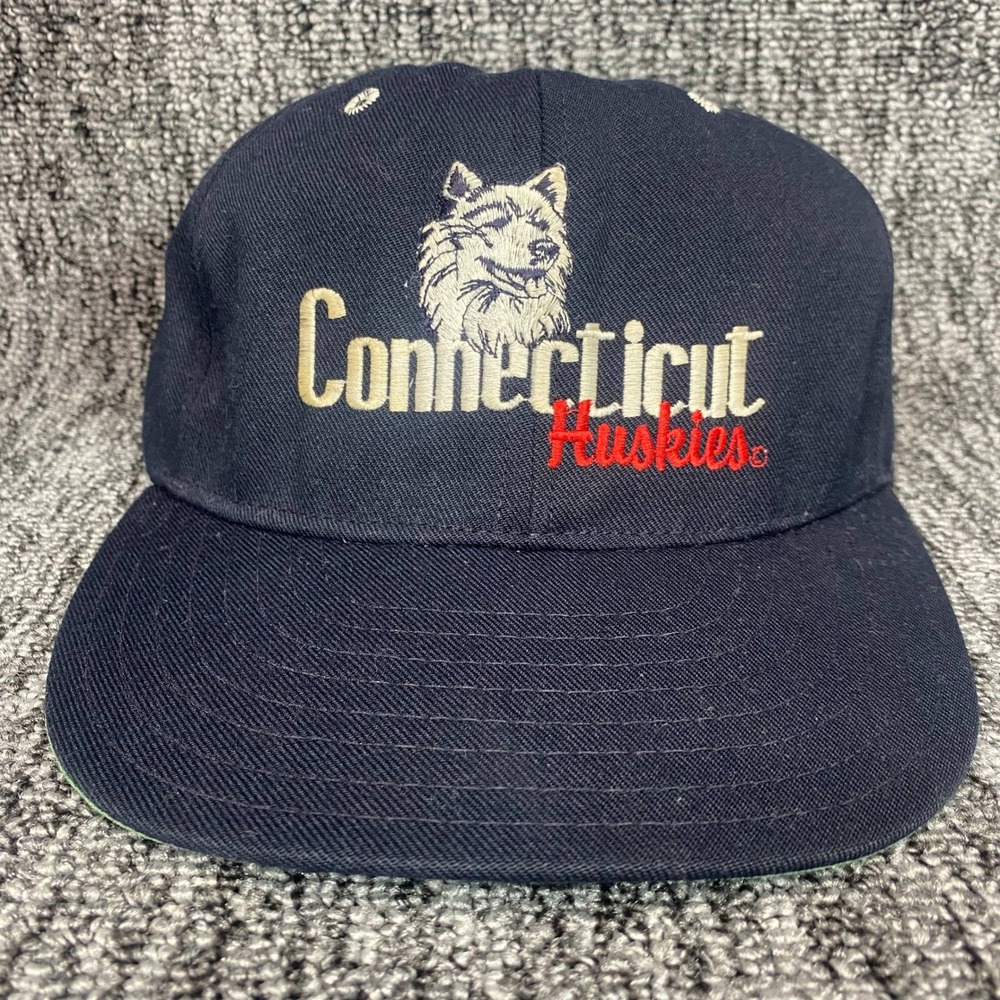 VTG UConn Huskies Snapback Hat Cap Navy Blue Made In USA Connecticut NCAA